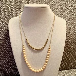 Gold Tone Boho Wooden Bead Layered Necklace Bohemian Beachy Boho Gypsy